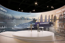 A bird's eye view of Hyundai Heavy Industries Group's booth at CES 2023.