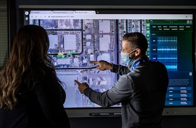 Law enforcement personnel use an interactive electronic map for the ShotSpotter Dispatch program running within the Fusion Watch department at the Las Vegas Metropolitan Police Headquarters Wednesday, Jan. 13, 2021, in Las Vegas.