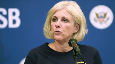 Jennifer Homendy of the National Transportation Safety Board speaks during a news conference, Oct. 3, 2019, in Windsor Locks, Conn.