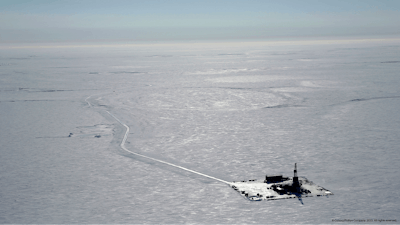 This 2019 aerial photo provided by ConocoPhillips shows an exploratory drilling camp at the proposed site of the Willow oil project on Alaska's North Slope.