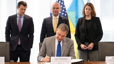 A photo from the recent 'Rebuilding Ukraine: Inaugural Conference of Manufacturers in the U.S. and Ukraine,' with NAM President and CEO Jay Timmons in the foreground. The conference included representatives from a diverse range of companies from both countries, who spoke to the challenges ahead and the need to support Ukraine as it rebuilds.