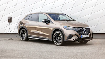 This photo provided by Mercedes-Benz shows the 2023 Mercedes EQE SUV, an electric midsize SUV with an estimated range upward of 300 miles.