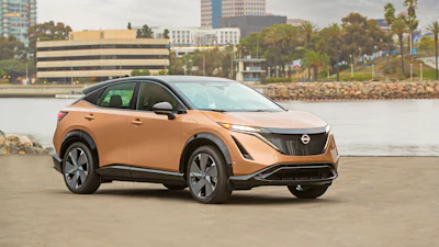 This photo provided by Nissan shows the 2023 Nissan Ariya, an electric compact SUV with an estimated range of up to 300 miles.