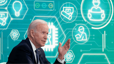 President Joe Biden speaks during an event to support legislation that would encourage domestic manufacturing and strengthen supply chains for computer chips in the South Court Auditorium on the White House campus, March 9, 2022, in Washington.