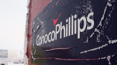 A ConocoPhillips sign covered in ice at the Colville-Delta 5, or as it's more commonly known, CD5, is seen at a drilling site on Alaska's North Slope on Feb. 9, 2016.