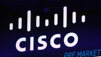 The Cisco logo appears on a screen at the Nasdaq MarketSite on Oct. 3, 2018, in New York's Times Square.