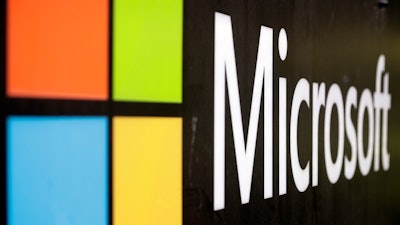The Microsoft company logo is displayed at their offices in Sydney, Australia, on Wednesday, Feb. 3, 2021.