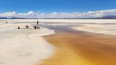 Lithium lies in the underground brine beneath this salt flat.