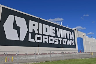 A mural is displayed on the wall outside the Lordstown Motors plant, June 22, 2021 in Lordstown, Ohio.