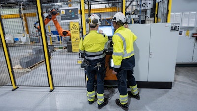 Employees work at a facility for the Norwegian company Nel in Heroya, Norway, on April 20, 2023.