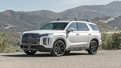 This photo provided by Hyundai shows the 2023 Hyundai Palisade, a midsize three-row SUV that received a cosmetic and feature refresh for the 2023 model year.