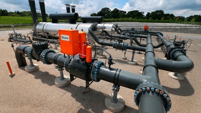 Natural gas arrives from the north along an underground 24-inch pipeline to Spire's Laclede/Lange Delivery Station in north St. Louis County on July 8, 2021.