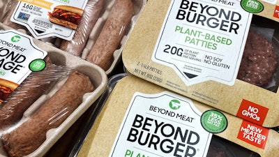 Beyond Meat products are seen in a refrigerated case inside a grocery store in Mount Prospect, Ill., Feb. 19, 2022.