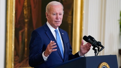 President Joe Biden speaks in the East Room of the White House, May 17, 2023, in Washington.