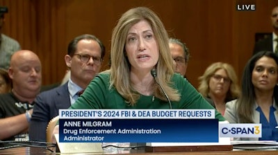 In this image from video provided by C-SPAN, U.S. Drug Enforcement Administration Administrator Anne Milgram speaks during a hearing before the Senate Appropriations Subcommittee on Commerce, Justice, and Science in Washington on May 10, 2023.