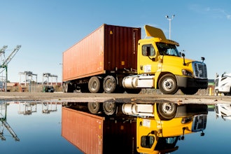 A truck departs from a Port of Oakland shipping terminal on Nov. 10, 2021, in Oakland, Calif.