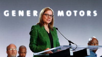 Chief Executive Officer Mary Barra speaks during the opening of contract talks with the United Auto Workers on July 16, 2019, in Detroit.