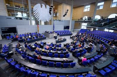 Nancy Faeser, Federal Minister of the Interior and Home Affairs, speaks during the debate on the skilled labor immigration bill at the plenary session in the German Bundestag in Berlin, Friday June 23, 2023.