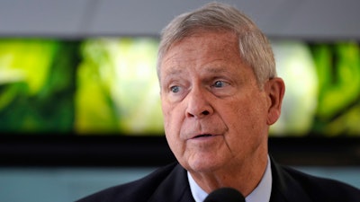 Tom Vilsack, U.S. Secretary of Agriculture addresses a gathering at Fresh Start Food Hub & Market, June 15, 2023, in Manchester, N.H.