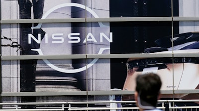 A Nissan logo is seen in Yokohama, near Tokyo, on July 17, 2023. Nissan and Renault formally redefined its French-Japanese auto alliance to a more equal one in cross-shareholdings, both sides said Wednesday, July 26, 2023.