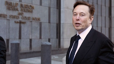 Elon Musk leaves the Phillip Burton Federal Building and United States Court House in San Francisco, Tuesday, Jan. 24, 2023.