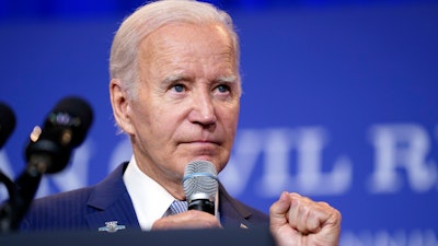 President Joe Biden speaks during the Truman Civil Rights Symposium at the National Archives Building, Thursday, July 27, 2023, in Washington.