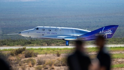 Virgin Galactic's rocket-powered plane Unity 22, lands after a short flight to the edge of space at Spaceport America, near Truth or Consequences, N.M., Thursday, Aug. 10, 2023.
