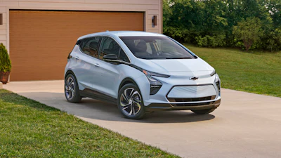This photo provided by General Motors shows the 2023 Chevrolet Bolt EV, a compact electric car that will be discontinued for 2024.