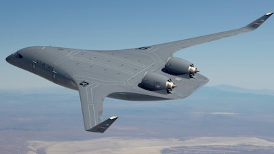 This image provided by the U.S. Air Force shows a rendering of a blended-wing body prototype aircraft.