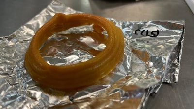 Air-frying a 3D-printed plant-based calamari ring resulted in a quick, tasty snack.