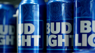 Cans of Bud Light beer.