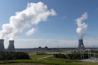 Nuclear reactors and cooling towers of the four units of Plant Vogtle, a nuclear plant near Waynesboro, Ga., are shown on July 31, 2023.