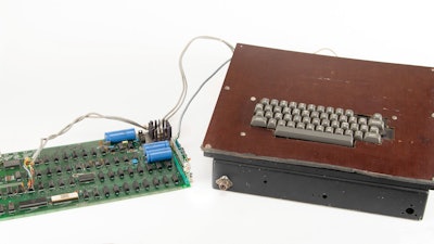 This photo provided by RR Auction shows a vintage Apple computer built in the 1970s and signed by company co-founder Steve Wozniak.