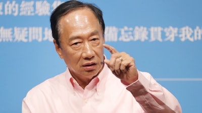 Chief Executive Officer of Hon Hai Precision Industry (Foxconn) Terry Gou answers to audience members during a media event announcing his new book ''30 memos written by Father Guo to young people'' in Taipei, Taiwan, Tuesday, Aug. 8, 2023.