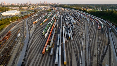 Freight cars in a Norfolk Southern rail yard, Atlanta, Sept. 14, 2022.