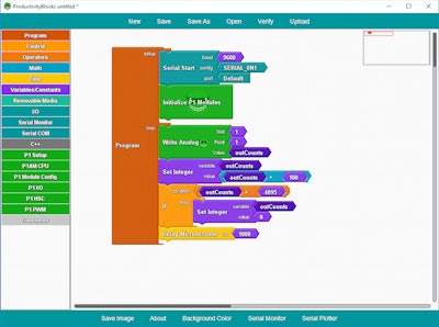 Figure 2: Developers can use standard C++ code, or the free ProductivityBlocks graphical programming interface, to create their applications.