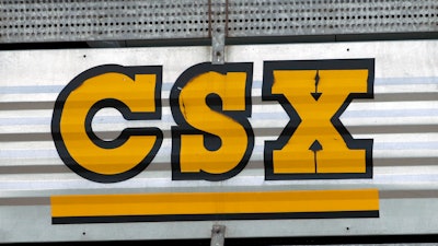 The CSX logo is affixed on a surface, July 15, 2013, Nashville, Tenn.