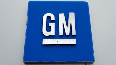 The General Motors logo is seen, Jan. 27, 2020, in Hamtramck, Mich.