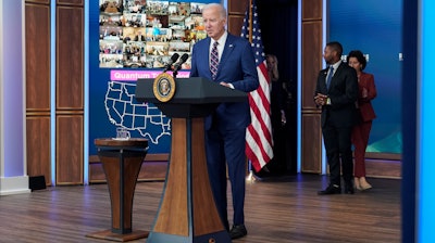 President Joe Biden walks to the podium during an event on the economy in the South Court Auditorium of the Eisenhower Executive Office Building on the White House complex, Monday, Oct. 23, 2023.