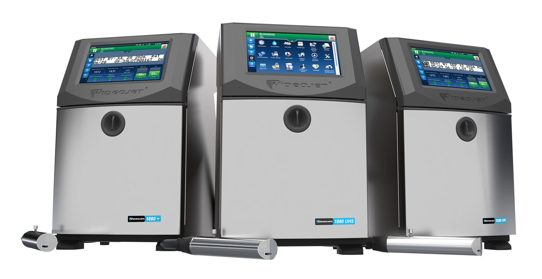 The new Videojet 1880+, 1880 UHS (ultra-high speed) and 1880 HR (high-resolution) printers.