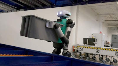 Agility Robotics' warehouse robot Digit performs maneuvers at the company's office in Pittsburgh, Wednesday, Aug. 16, 2023. Agility co-founder Jonathan Hurst makes a point of describing Digit as human-centric, not humanoid, a distinction meant to emphasize what it does over what it's trying to be.