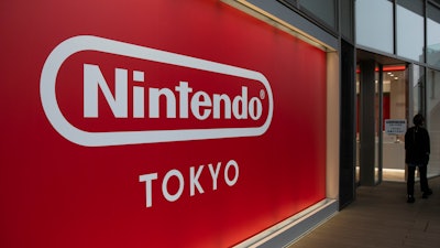 A Nintendo sign is seen outside Nintendo's official store in the Shibuya district of Tokyo, Thursday, Jan. 23, 2020.