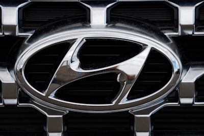 The Hyundai company logo is displayed Sept. 12, 2021, in Littleton, Colo.