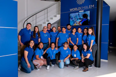 A photo of World Emblem employees.
