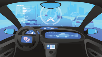 Automobile Cockpit, Various Information Monitors And Head Up Displays