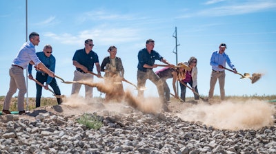 Dignitaries, including U.S. Secretary of the Interior Deb Haaland, center, break ground on the new SunZia transmission line project, Sept. 1, 2023, in Corona, N.M. Work on the $10 billion project that will funnel renewable energy across the West came to a halt in southwestern Arizona, on Wednesday, Nov. 8, with Native American tribes saying the federal government has ignored concerns about effects that the SunZia transmission line will have on religious and cultural sites.
