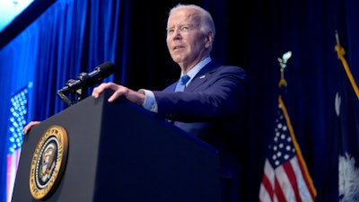 President Joe Biden speaks at South Carolina's First in the Nation dinner at the South Carolina State Fairgrounds in Columbia, S.C., Jan. 27, 2024.
