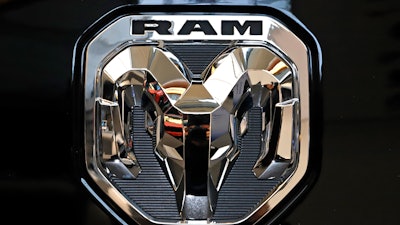 This Feb. 13, 2020 photo shows the Ram truck logo at the 2020 Pittsburgh International Auto Show in Pittsburgh.
