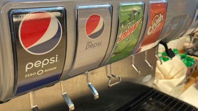A soda dispenser featuring Pepsi products in Miami Gardens, Fla., March 27, 2022.