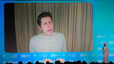 OpenAI CEO Sam Altman talks on a video chat during the World Government Summit in Dubai, United Arab Emirates, Tuesday, Feb. 13, 2024.